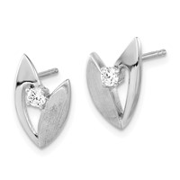 Sterling Silver Polished and Brushed CZ Earrings view 2