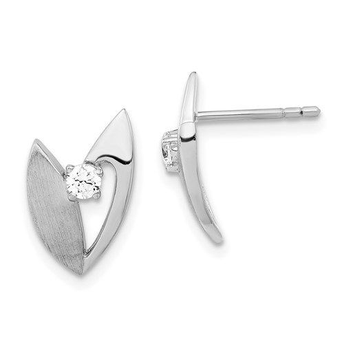 Sterling Silver Polished and Brushed CZ Earrings