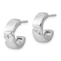 Sterling Silver Polished & Brushed CZ Post Hoop Earrings view 2