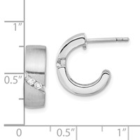 Sterling Silver Polished & Brushed CZ Post Hoop Earrings view 3
