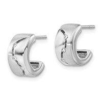 Sterling Silver Brushed & Polished CZ Post C-Hoop Earrings view 2