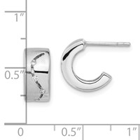 Sterling Silver Brushed & Polished CZ Post C-Hoop Earrings view 3