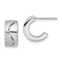 Sterling Silver Brushed & Polished CZ Post C-Hoop Earrings view 1