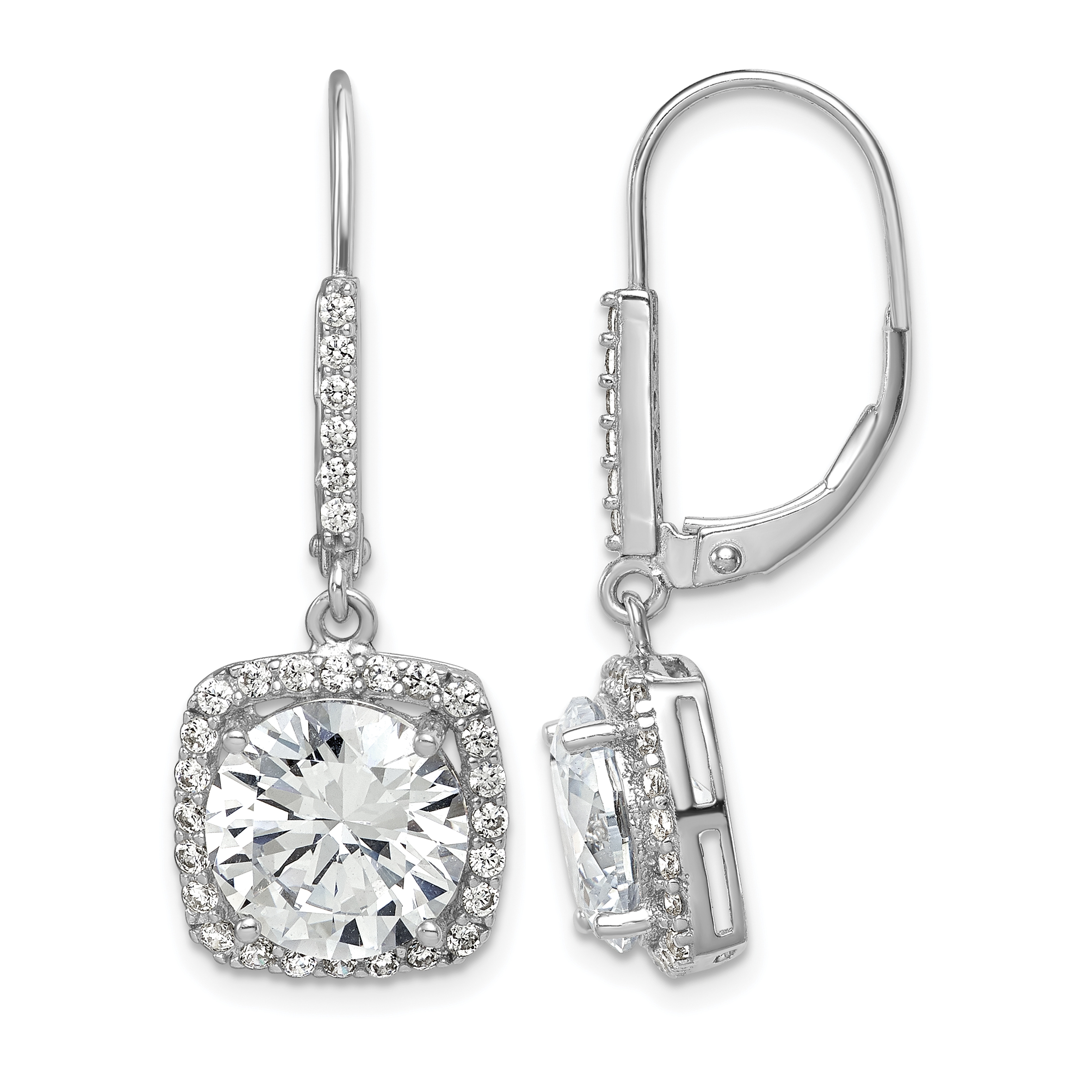 Sterling Silver Rhodium-plated Polished CZ Dangle Earrings (QE12425)