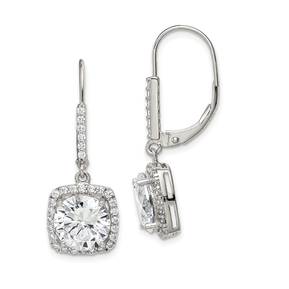 Sterling Silver Rhodium-plated Polished CZ Dangle Earrings