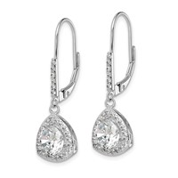 Sterling Silver Rhodium-plated Polished CZ Leverback Earrings view 2