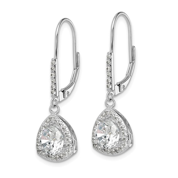 Sterling Silver Rhodium-plated Polished CZ Leverback Earrings