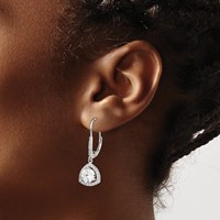 Sterling Silver Rhodium-plated Polished CZ Leverback Earrings view 3