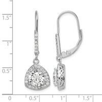 Sterling Silver Rhodium-plated Polished CZ Leverback Earrings view 4