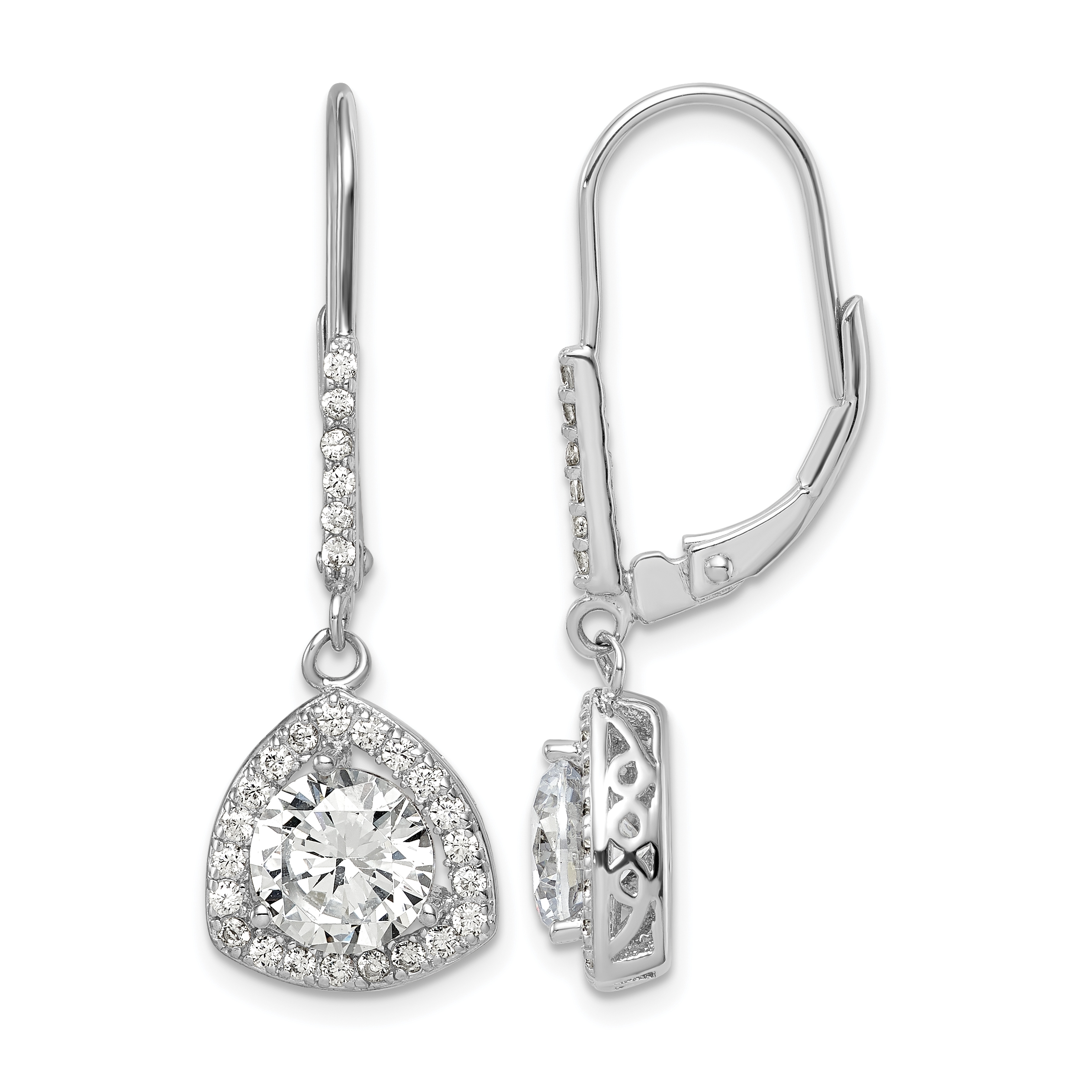 Sterling Silver Rhodium-plated Polished CZ Leverback Earrings (QE12426)