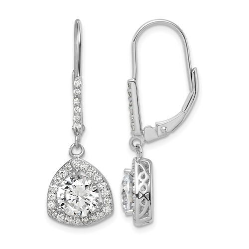 Sterling Silver Rhodium-plated Polished CZ Leverback Earrings