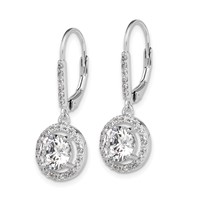 Sterling Silver Rhodium-plated Polished Leverback CZ Earrings view 2