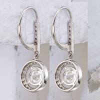 Sterling Silver Rhodium-plated Polished Leverback CZ Earrings view 3