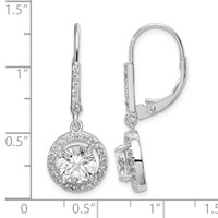 Sterling Silver Rhodium-plated Polished Leverback CZ Earrings view 5
