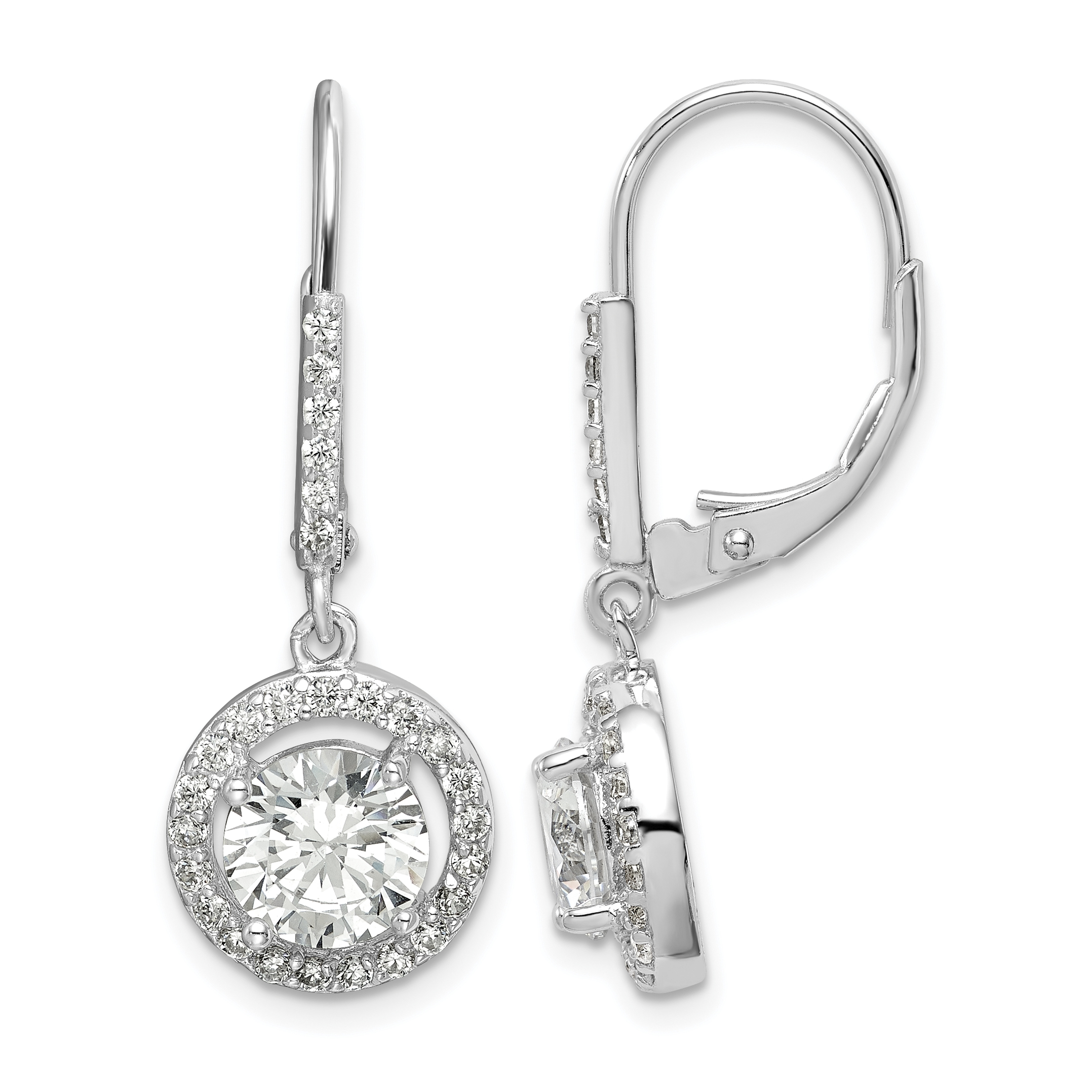 Sterling Silver Rhodium-plated Polished Leverback CZ Earrings (QE12427)