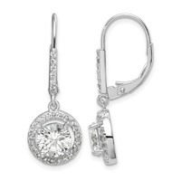 Sterling Silver Rhodium-plated Polished Leverback CZ Earrings view 1