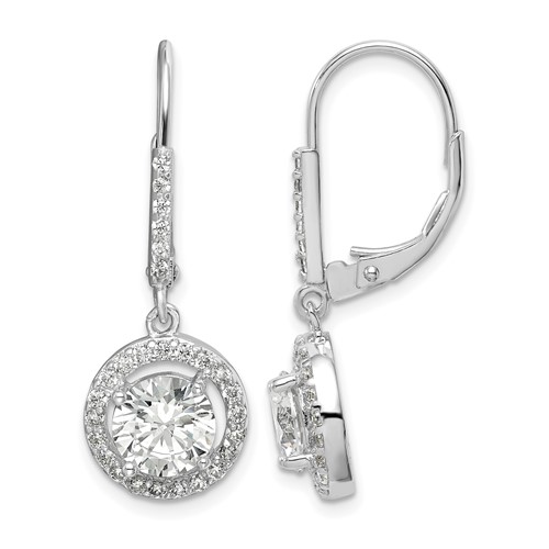 Sterling Silver Rhodium-plated Polished Leverback CZ Earrings