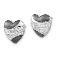 Sterling Silver Earrings with Black Rhodium Polished & Satin CZ Heart Post view 2