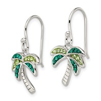 Sterling Silver Rhodium-plated Polished Green Crystal Palm Tree Earrings view 2