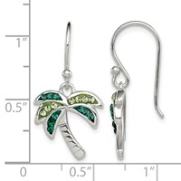 Sterling Silver Rhodium-plated Polished Green Crystal Palm Tree Earrings view 4