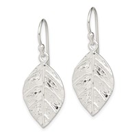 Sterling Silver Leaf Textured Dangle Earrings view 2