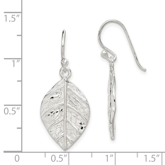 Sterling Silver Leaf Textured Dangle Earrings
