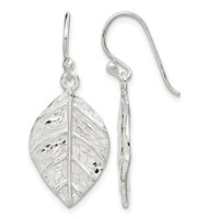 Sterling Silver Leaf Textured Dangle Earrings view 1