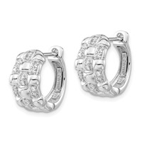 Sterling Silver Polished CZ Woven Hinged Round Hoop Earrings view 2