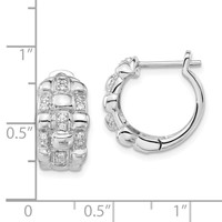 Sterling Silver Polished CZ Woven Hinged Round Hoop Earrings view 3