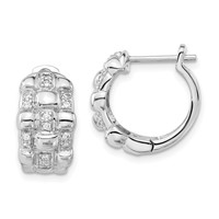 Sterling Silver Polished CZ Woven Hinged Round Hoop Earrings view 1