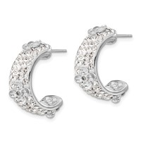 Sterling Silver Polished CZ & Crystal Floral Post C-Hoop Earrings view 2