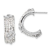 Sterling Silver Polished CZ & Crystal Floral Post C-Hoop Earrings view 1