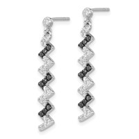 Sterling Silver Polished Black & White CZ Post Dangle Earrings view 2