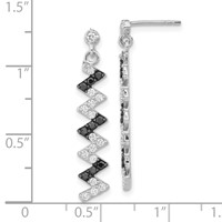 Sterling Silver Polished Black & White CZ Post Dangle Earrings view 3