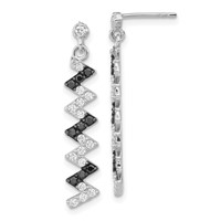 Sterling Silver Polished Black & White CZ Post Dangle Earrings view 1