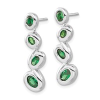 Sterling Silver Polished Green CZ Post Dangle Earrings view 2
