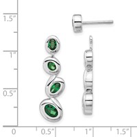 Sterling Silver Polished Green CZ Post Dangle Earrings view 3