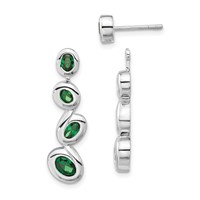 Sterling Silver Polished Green CZ Post Dangle Earrings view 1