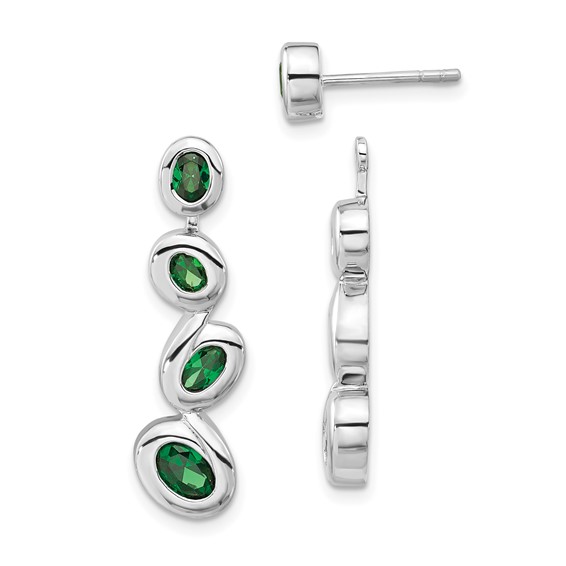 Sterling Silver Polished Green CZ Post Dangle Earrings