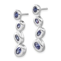 Sterling Silver Polished Blue CZ Dangle Post Earrings view 2