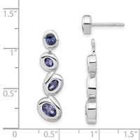 Sterling Silver Polished Blue CZ Dangle Post Earrings view 3