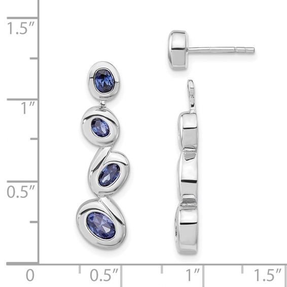 Sterling Silver Polished Blue CZ Dangle Post Earrings