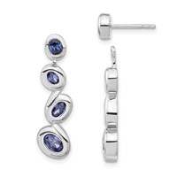 Sterling Silver Polished Blue CZ Dangle Post Earrings view 1