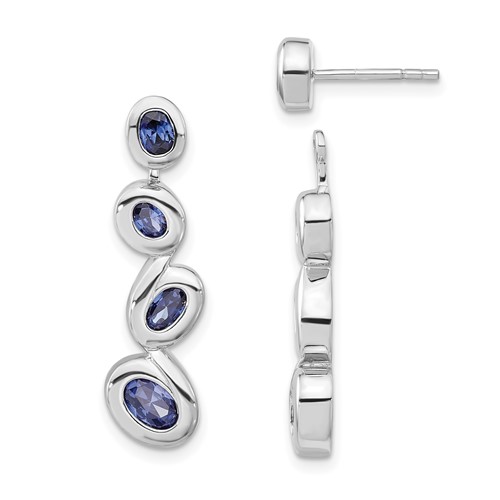 Sterling Silver Polished Blue CZ Dangle Post Earrings