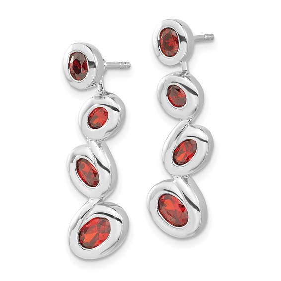 Sterling Silver Polished Red CZ Post Dangle Earrings