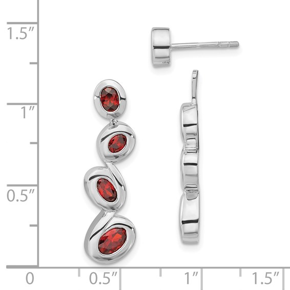 Sterling Silver Polished Red CZ Post Dangle Earrings