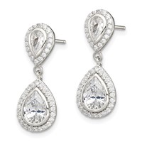 Sterling Silver Rhodium-plated Polished CZ Pear Halo Post Dangle Earrings view 2
