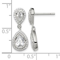 Sterling Silver Rhodium-plated Polished CZ Pear Halo Post Dangle Earrings view 4