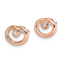 Sterling Silver Rhodium Rose Gold-plated Polished CZ Swirl Post Earrings view 2