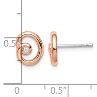 Sterling Silver Rhodium Rose Gold-plated Polished CZ Swirl Post Earrings view 4